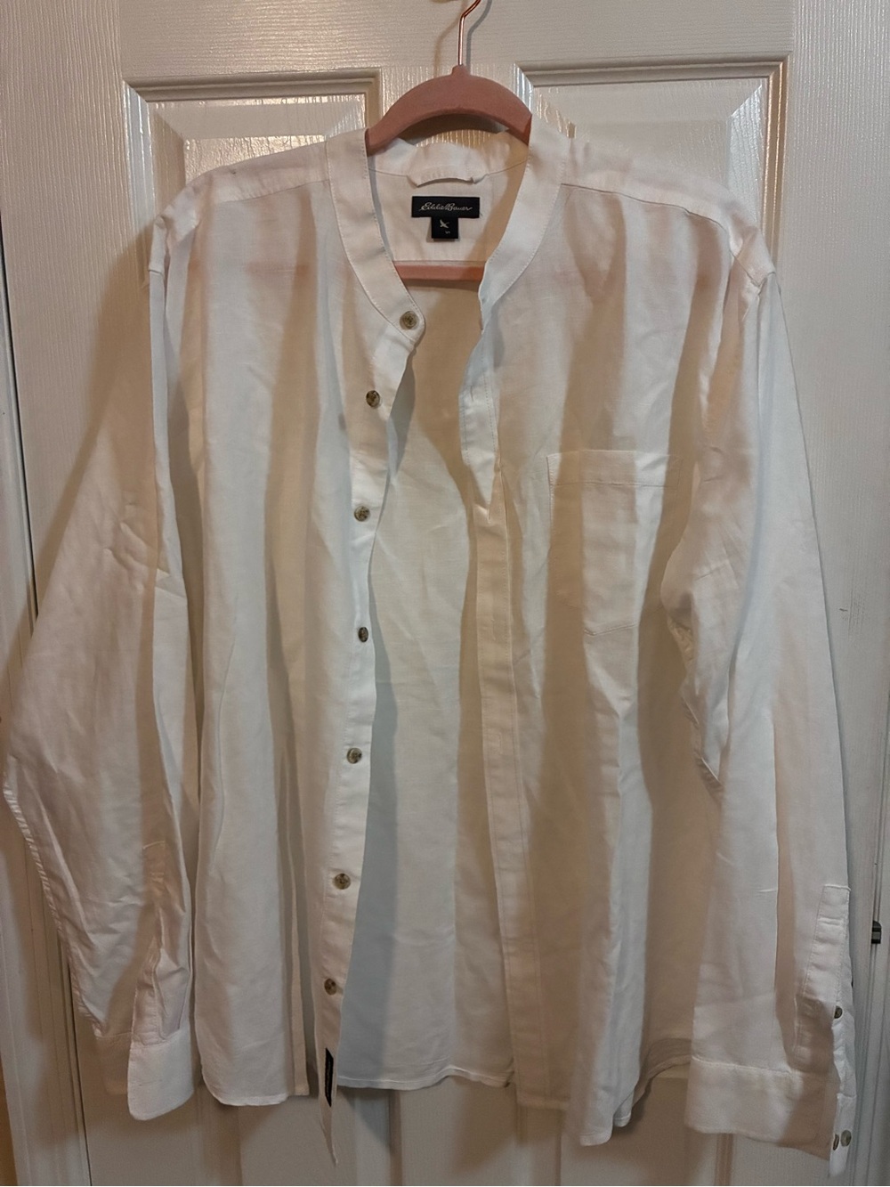 Eddie Bauer White Men's Band Collar Button-Down Shirt